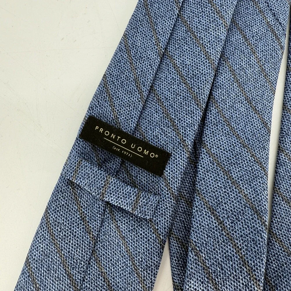 Pronto Uomo Tie Mens One Size Blue Diagonal Stripe Textured Woven Necktie Dress‎